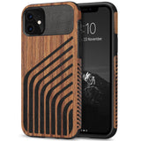 TENDLIN Compatible with iPhone 11 Case Wood Grain with Carbon Fiber Texture Design Leather Hybrid Slim Case (Hairline)