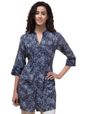 Hive91 WomenS Tunic Abstract Printed Rayon Blue 3/4 Sleeve With Belt