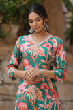 Anni Designer Women'S Cotton Blend Printed Straight Kurta With Pant Pack Of 2 (Anaar Beige-Chinki Green_Xxl_Multi_Xx-Large),Multicolour,2XL,Cotton Blend,Regular,