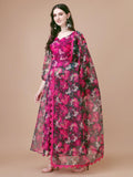 Wedani Women Floral Printed Kurta And Pant Set With Dupatta Pink,Pink,XL,Cotton Blend,Anarkali,Kurta, Scarf