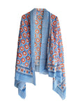 Bagru Block Print Pure Cotton Sarong, Sarong Beach Wrap, Cotton Sarong, Pareo, Summer Beach Pareo,Size 45X80 Inc (Blue And Orang