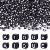 FASHEWELRY 500Pcs Square Vowel Letter Beads 6mm Black Friendship Bracelet Letter Beads A/E/I/O/U Acrylic Cube Initial Alphabet B