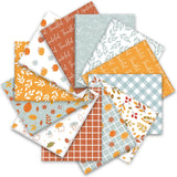 Whaline 12Pcs Fall Cotton Fabric Bundles Autumn Leaves Pumpkin Plaid Fat Quarters Orange Blue Thanksgiving Quilting Patchwork fo