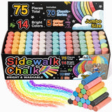 75 PCS Sidewalk Chalk for Kids - 14 Colors, 5 Glitter, Non-Toxic Washable Jumbo Chalks - Bulk Set of Outdoor Paint for Kids and