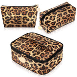 3 Pieces Leopard Print Cosmetic Bag Set Cheetah Toiletry Travel Makeup Bag Portable Makeup Pouch Brush Organizer Purse Handbag f