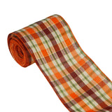Meseey 10 Yards Orange and Burgundy Buffalo Plaid Burlap Ribbon 4 Inch Wired Edge Farmhouse Decor Tartan Check Pattern Ribbon fo