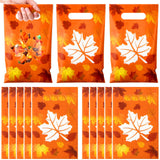 Supervitae 100 Pcs Fall Party Gift Bags Maple Leaves Favor Bags Bulk with Handles for Snacks Goodie Candy Treat Thanksgiving Par