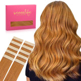 Wennalife Tape in Hair Extensions Human Hair Auburn Ginger Tape in Extensions, 10pcs 30g 20 inch Remy Invisible Tape Ins Straigh