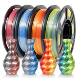 IEMAI Silk PLA Filament 1.75mm Bundle, Dual Color Co-Extrusion 3D Printer Filament 250g x 4 Spools Gold-Red/Blue-Silver/Blue-Yel