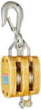 Indusco 16900106 5 Double Wood Manila Rope Block with Hook, 1800 lbs Load Capacity, 5/8 Rope, 3 Sheave