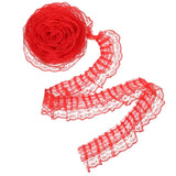Red Lace Ribbon, 2-Layer Pleated Edge Red Lace Ruffle Trim for Crafts Sewing DIY, 1.8 x 5.5yd