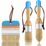 Boao 3 Pcs Chalk Paint Brushes - Oval, Round & Flat Pointed Bristle Brushes for Furniture Stencils & Home Decor (Blue)