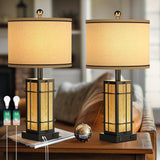 BZZMMB Black Table Lamps Set of 2, 24 Farmhouse Lamps for Living Room with USB C+A Ports, Industrial Retro Lamps for Bedroom, Ni