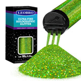 LEOBRO Light Green Glitter, 180G/6.35OZ Extra Fine Holographic Glitter for Crafts, Resin Art, St Patricks Day Decor
