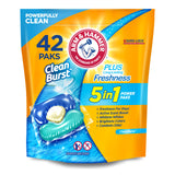 Arm & Hammer Clean Burst 5in1 Laundry Detergent Power Paks, High Efficieny (HE), 42 Count