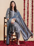 Anni Designer Women'S Rayon Blend Straight Hand Block Printed Kurta With Pant & Dupatta (Ragsri Grey-Vks03_S_Grey_Small),Grey,S,,,