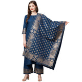 Gosriki Women'S Cotton Straight Kurta With Palazzo & Dupatta (Kpzd-Cot-10098-Blue_S-Go_Blue_Small),Blue,,B09P65VDVD