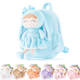 Gloveleya Back to School Gifts for Girls Toddler Backpack Kids Backpack Baby Girl Gift Plush Bag with Pure Blue Rabbit Doll 11 I