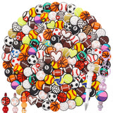 Tondiamo 60 Pcs Sports Ball Silicone Focal Beads for Pens Bulk Sports Theme Silicone Focal Bead for Beaded Pen Necklace Bracelet