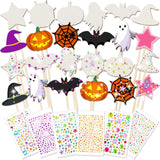 Juexica 24 Pcs Unfinished Wooden Fairy Wands Kit Including 8 Pcs Hat Wands, 8 Star Sticks, 8 Broom Sticks and 6 Sheets Gem Stick