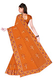 Tamaira Fashion Womens Plain Weave Pure Cotton Saree With Heavy Embroidery And Stone Work Without Blouse Piece (Mustard)