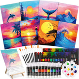 Cholemy 36 Pcs Paint and Sip Kit for Adults 8x10 Pre Drawn Canvas for Painting DIY Afro Acrylic Painting Kit Wood Easel Brus