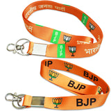 Rinkon Bjp Keychain Pack 2 Lanyard Bjp Bhartiya Janta Party Symbol Lotus Fabric Hook ID Card Tag Holder Keychains Orange