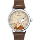 Timex x Peanuts Mens Standard 40mm Watch - Fall Silver-Tone Case Beige Dial with Tan Genuine Leather Strap