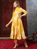 Gosriki Women'S Cotton Blend Anarkali Printed Kurta With Pant (Timani Yellow-Gs_Xxl_Yellow_Xx-Large),Yellow,2,B0D73WWBT4