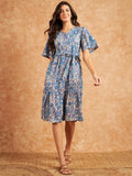 Modeve Women Froral Print Blue Dress_Large
