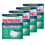 SeaBond Secure Denture Adhesive Seals, Fresh Mint Uppers, ZincFree, AllDayHold, MessFree, 30 Count (Pack of 4)