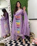 Anni Designer Women'S Rayon Viscose Straight Embroidered Kurta With Pant & Dupatta (Art Purple_L_Purple_Large),Purple,L,,,