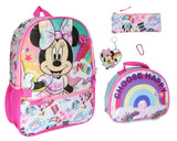 Bioworld Disney Minnie Mouse Choose Happy 5pc Set Backpack Lunch Box Key Chain Pencil Case Carabiner