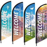 AmazingSpark 4 Pcs Church Welcome Feather Flags with Scripture Sanctuary Welcome Swooper Flag for Outside Church Banners Outdoor