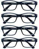 HEEYYOK 4-Pack Black Reading Glasses Men 2.50XXL,Large Square Readers,Rectangular Frame?Oversized Comfort Readers with Spring Hi