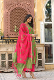 Anni Designer Women'S Rayon Blend Straight Printed Kurta With Pant & Dupatta (Sibori-Methi-Bfv_S_Green_Small),Green,S,,,