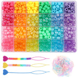 Kandi Beads Bracelet Making Kit, Rainbow Pony Beads for Jewelry Making DIY Crafts for Women, Hair Bead for Braids with 3 Hair Be