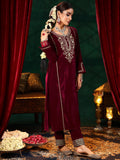 Libas Women'S Velvet Kurta Set (48787O_Maroon Maroon M