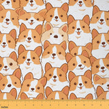 jejeloiu Corgi Dog Fabric by The Yard Fun Cute Pet Upholstery Fabric for Chairs Puppy Dog Waterproof Indoor Outdoor Decor for DI