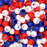 300 Acrylic Large Hole Beads for Crafts and for Hair 10mm x 12mm Acrylic Barrel Beads with 5.7mm Large Hole, Americana Assortmen