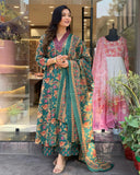 Anni Designer Women'S Rayon Blend Anarkali Printed Kurta With Palazzo & Dupatta (Cia Green-Vks01_Xl_Green_X-Large),Green,XL,,,
