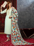 Anni Designer Women'S Cotton Blend Embroidered Straight Kurta With Pant & Dupatta (Charvi Grey_M_Grey_Medium),Grey,M,,,