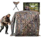 FUNHORUN Hunting Blind 360 Degree See Through Ground Blind for Deer Hunting, 2/3 Person Pop Up Camouflage Tent for Deer and Turk