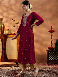 Libas Women'S Silk Embroidered Straight Kurta (58141Or_Maroon Maroon Xl