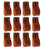 Brute Strength - Cognac Leather Drawer Pulls - 12 Pcs - 4-15/16 x 1 Inch - Leather Handle - Cabinet Knobs - Dresser Handles