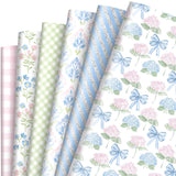 FYSUIMU 12 Sheets Floral Bow Wrapping Paper Not Roll Watercolor Blue Flower Bowknot Gift Wrap Paper Folded Flat for DIY Craf