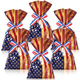 Tenare 100 Pcs Patriotic Cellophane 4th of July Treat Goodie Bags 6 x 9 Inch Independence Day Red White Blue Star Plastic Loot G