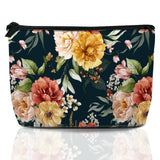 Vintage Pink Flowers Makeup Bag Travel Cosmetic Bag for Women,Green Leaves Small Make up Pouch Travel Bags for Toiletries Aesthe