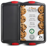 Baking Sheet Set, 2-Piece Large Cookie Sheet Set with Silicone Handles, Steel Baking Pan, Baking Sheets for Oven, BPA Free Nonst