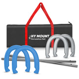 NQV Horseshoe Outdoor Game Set -Horse Shoe Game Kit,Steel Horseshoe Game Sets, Includes 4 Steel Horseshoes, 2 (24) Metal Stakes